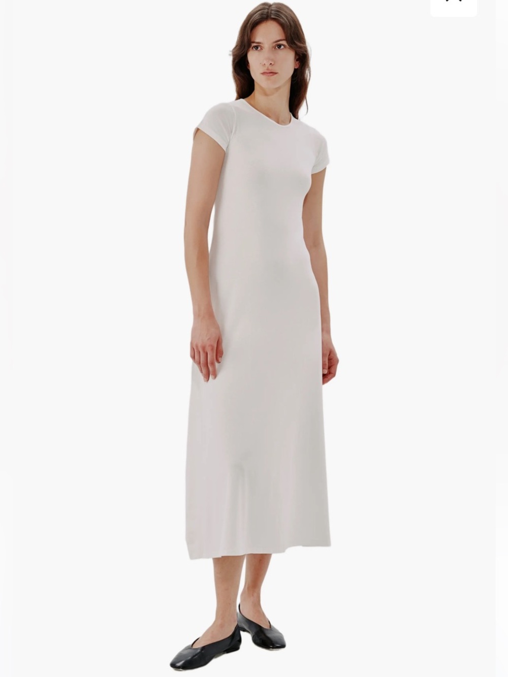 ⁠Another Tomorrow White Fitted Tee Midi Dress Short Sleeve Cotton Blend Sm NWT